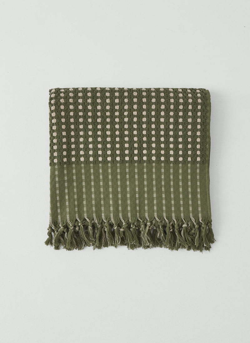 Chickpea Hand Finished Cotton Towel | Olive/Stone