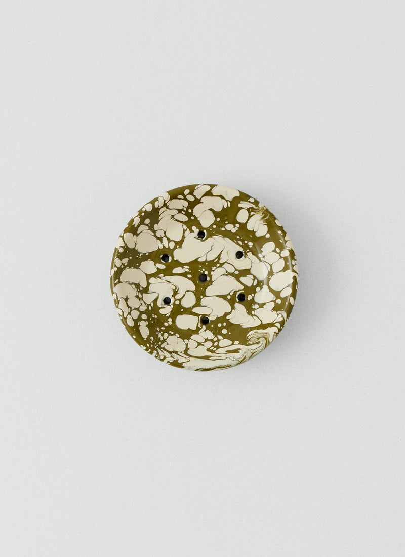 Splatter Enamel Soap Dish | Olive/Ecru