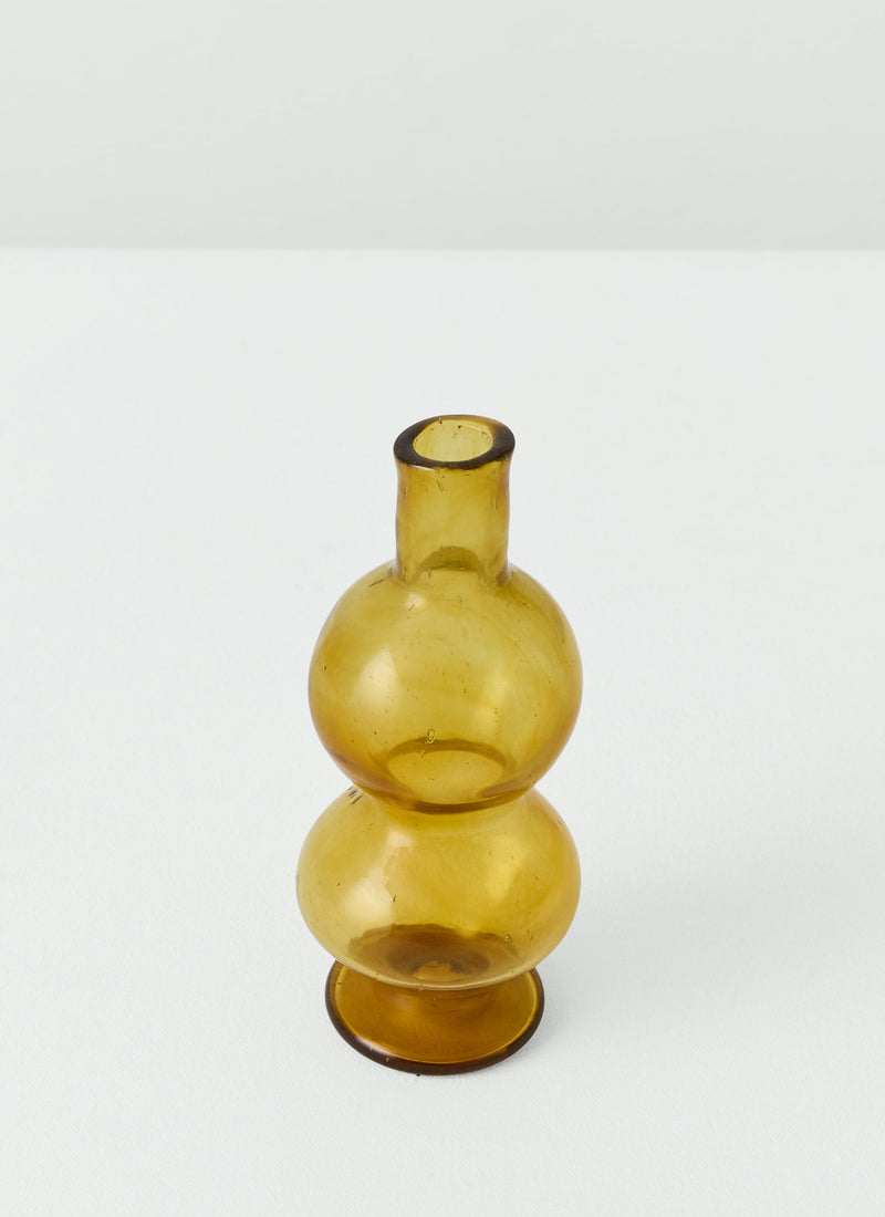 Hand Blown Small Bubble Glass Vase | Amber