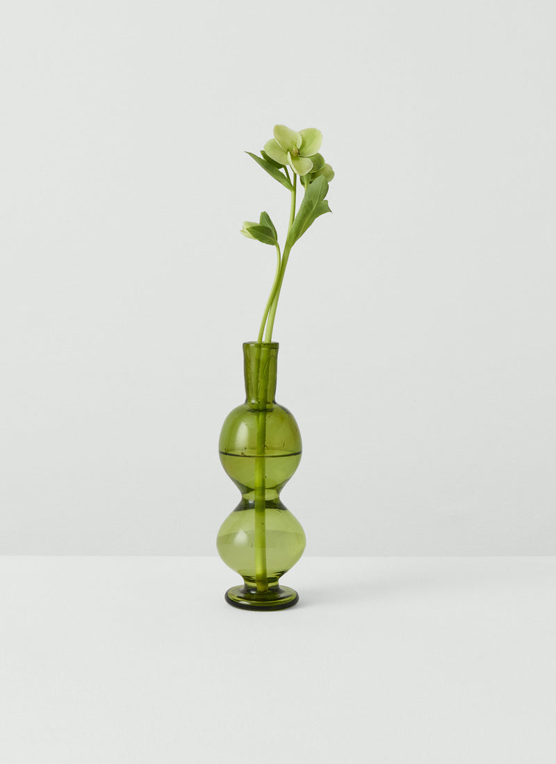 Hand Blown Medium Bubble Glass Vase | Olive