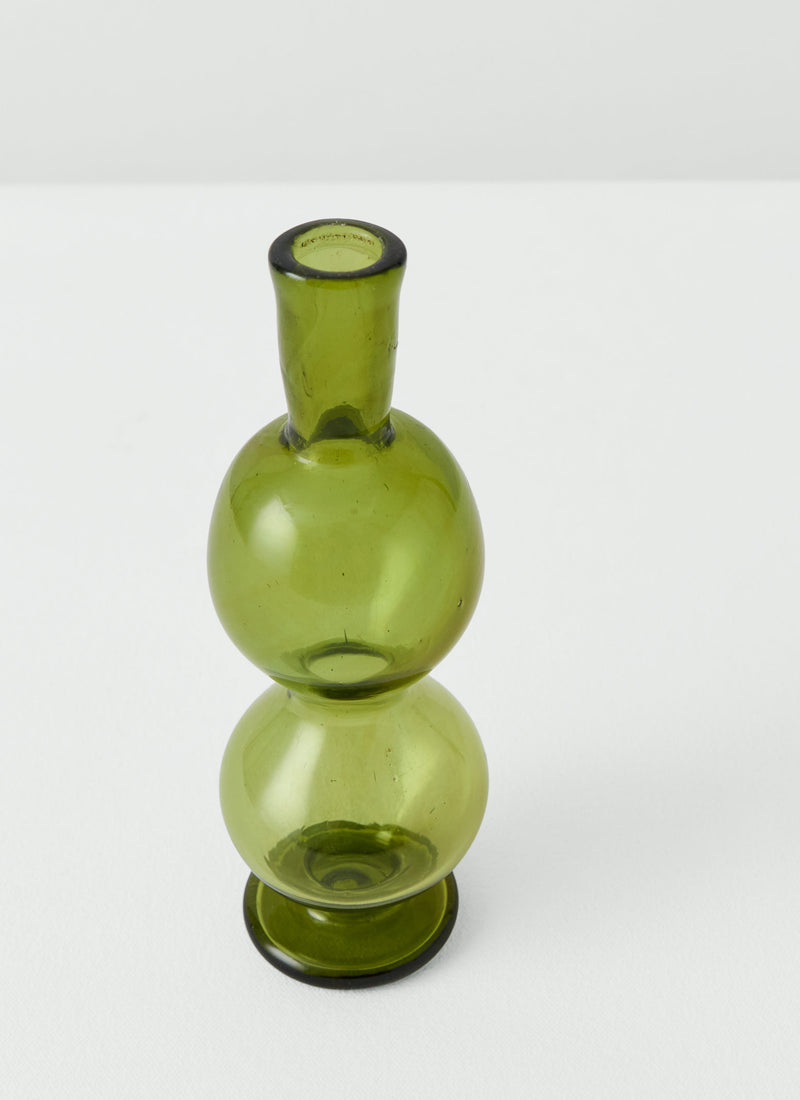 Hand Blown Medium Bubble Glass Vase | Olive
