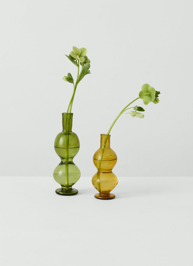 Hand Blown Medium Bubble Glass Vase | Olive