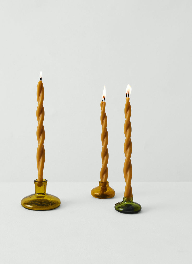 Hand Blown Large Glass Candle Holder | Amber