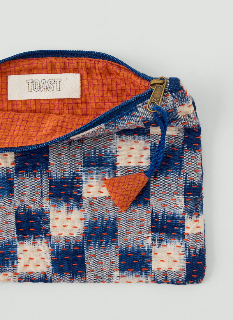 Remnant Fabric Kantha Pouch | Ink Blue/Redcurrant