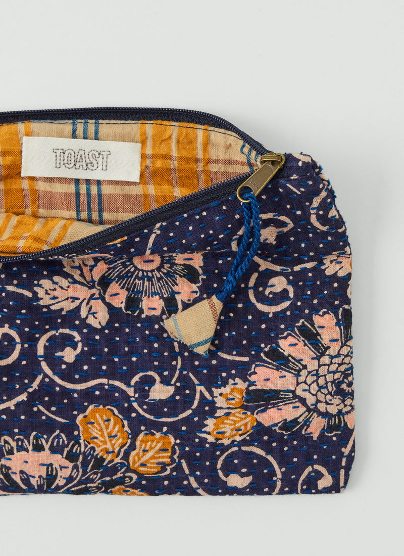 Remnant Fabric Kantha Pouch | Denim Blue/Honey