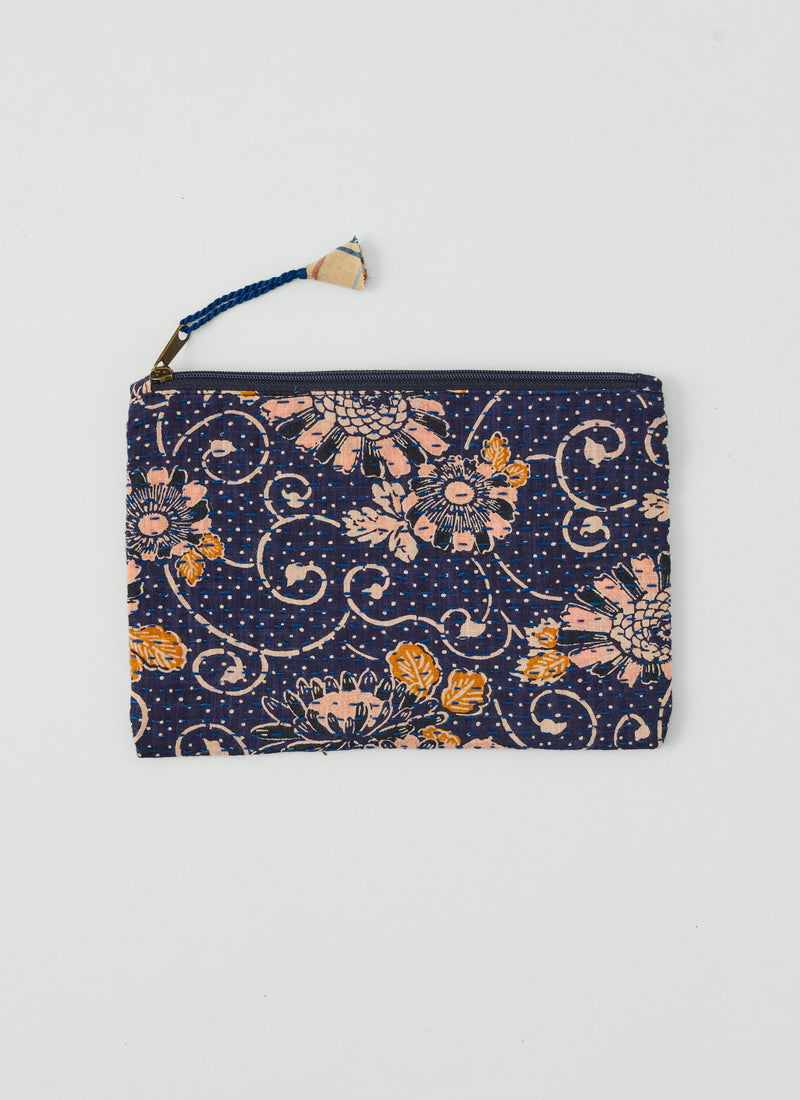 Remnant Fabric Kantha Pouch | Denim Blue/Honey