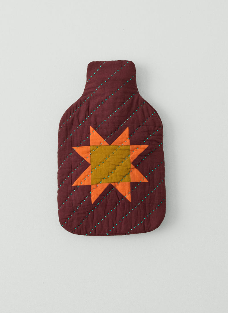 Star Patchwork Hot Water Bottle Cover | Mulberry/Ochre