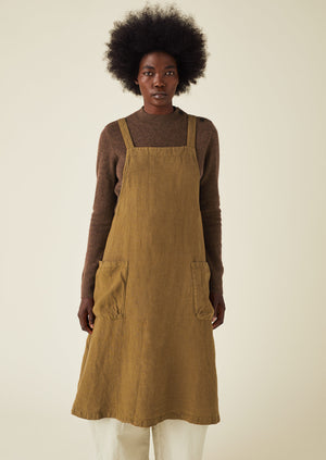 Linen Crossback Pinafore Apron Tawny Brown TOAST