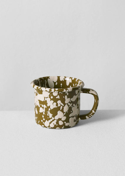 Splatter Enamel Mug Olive Ecru