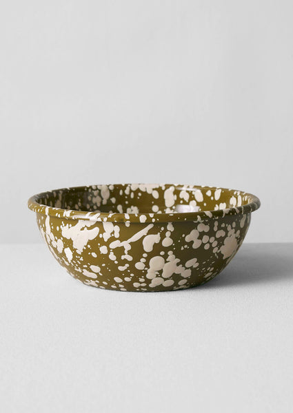 Splatter Enamel Salad Bowl Olive Ecru
