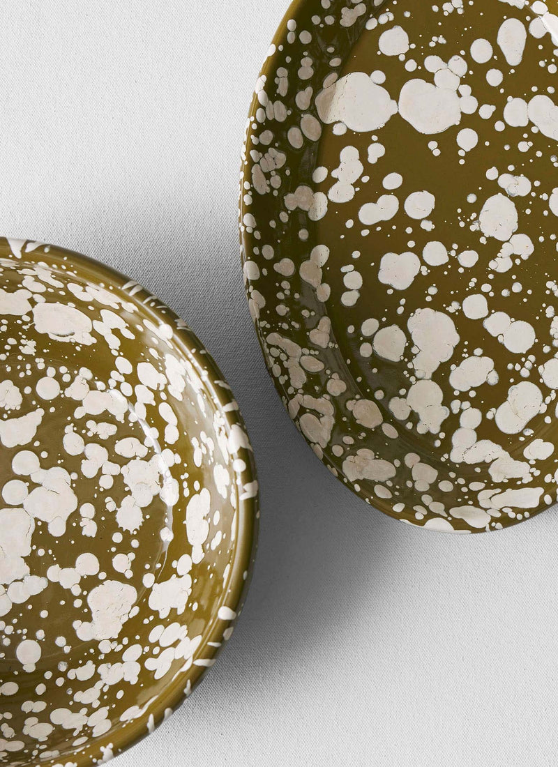 Splatter Enamel Platter | Olive/Ecru