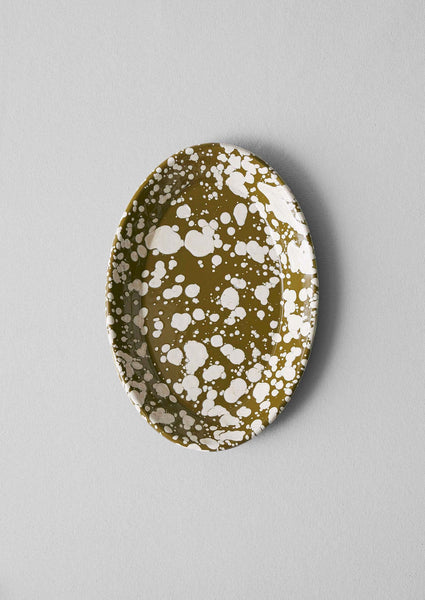 Splatter Enamel Platter Olive Ecru