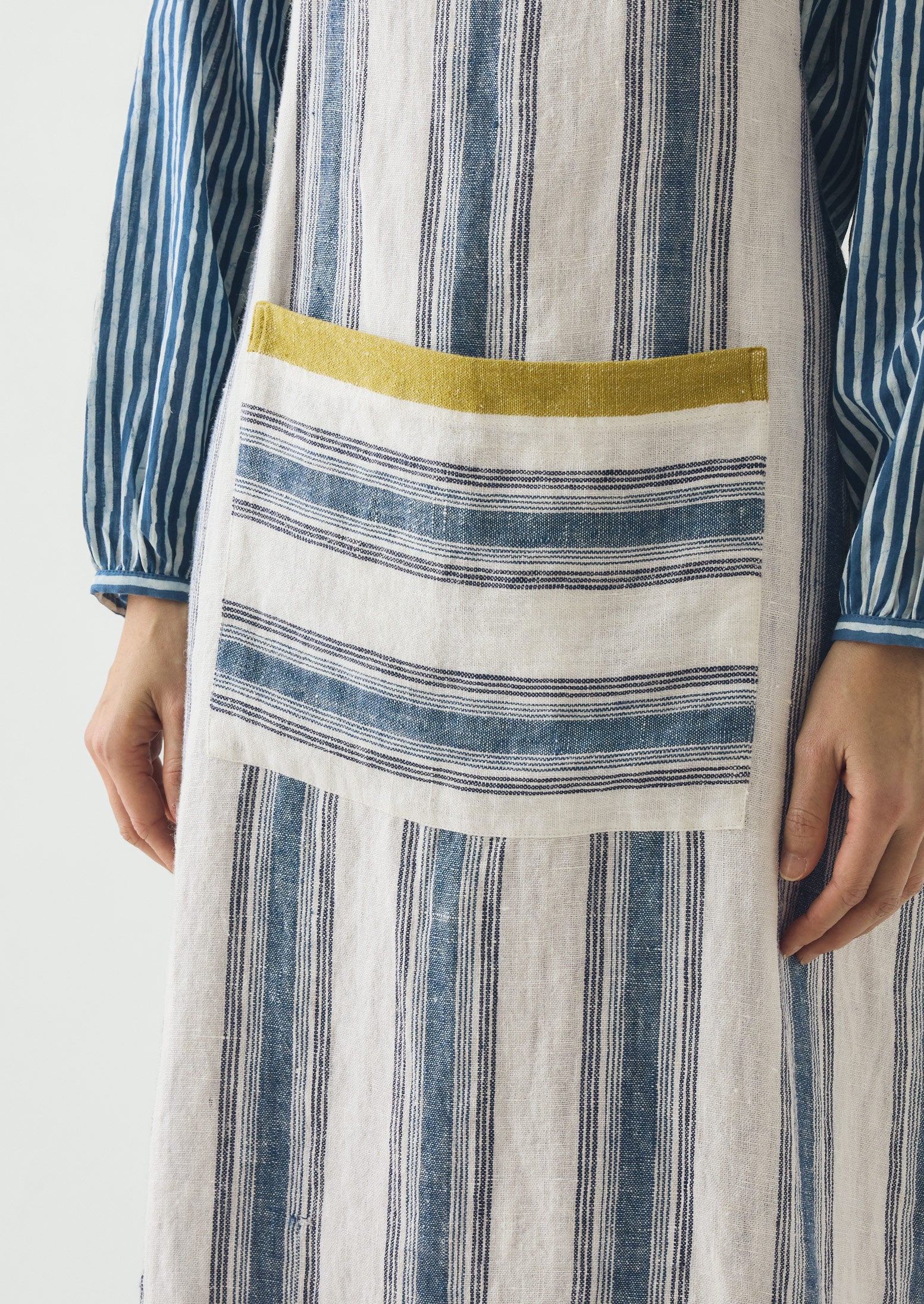 Chef Stripe Linen Apron | Ecru/Multi Blue | TOAST