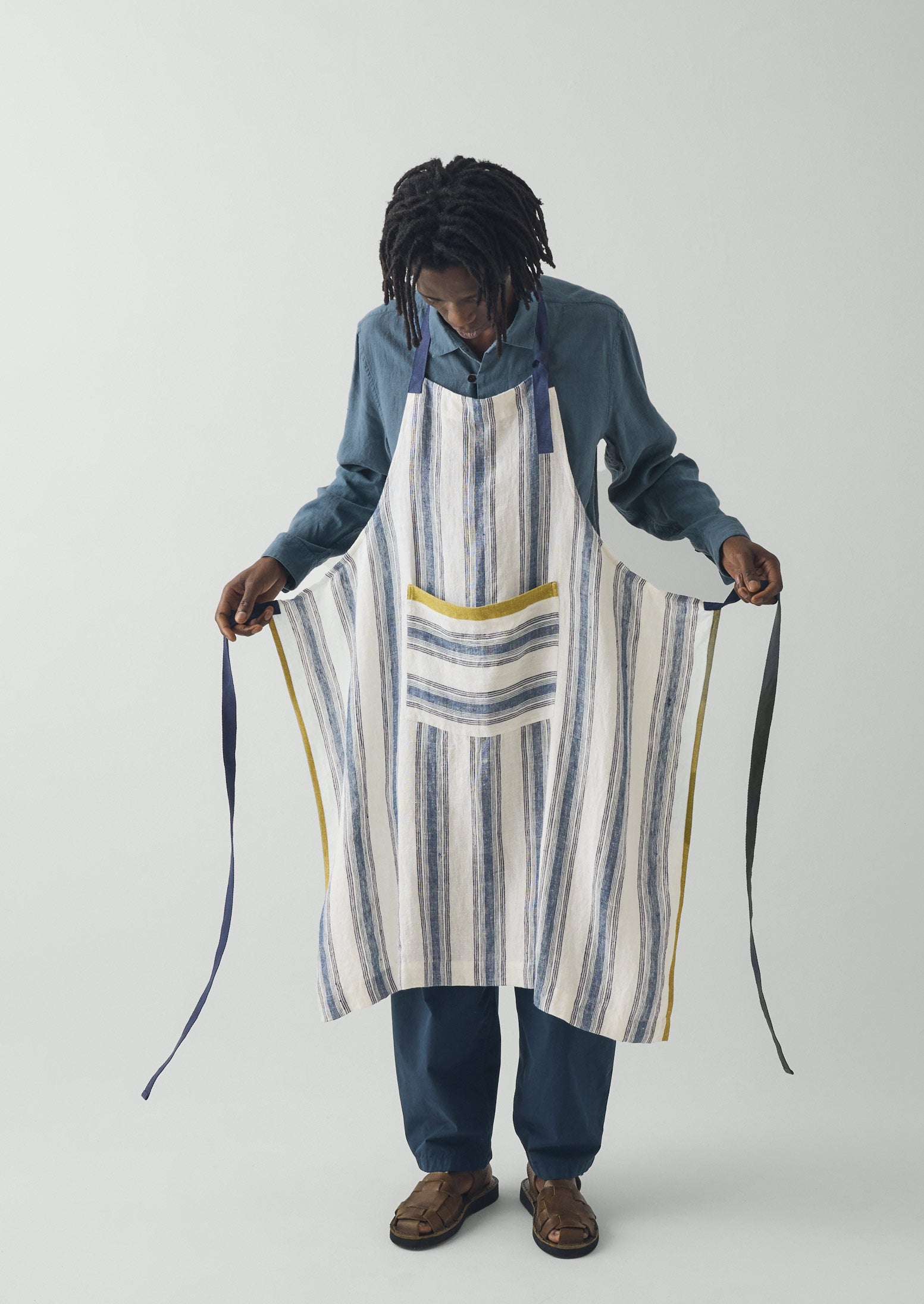 Chef Stripe Linen Apron | Ecru/Multi Blue | TOAST