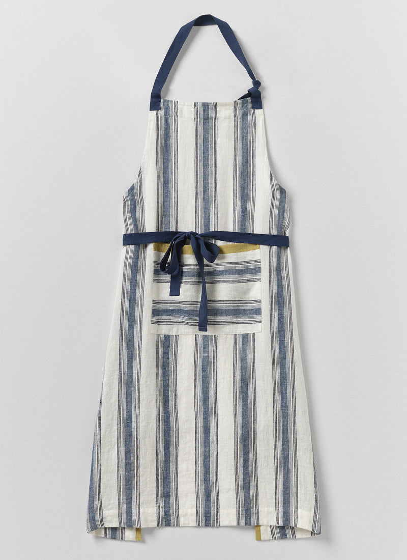 Chef Stripe Linen Apron | Ecru/Multi Blue