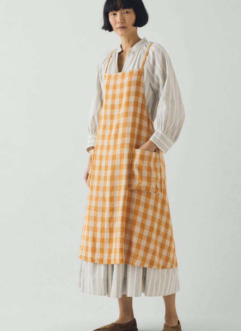 Orchard Check Cross Back Linen Cotton Apron | Mist/Cider