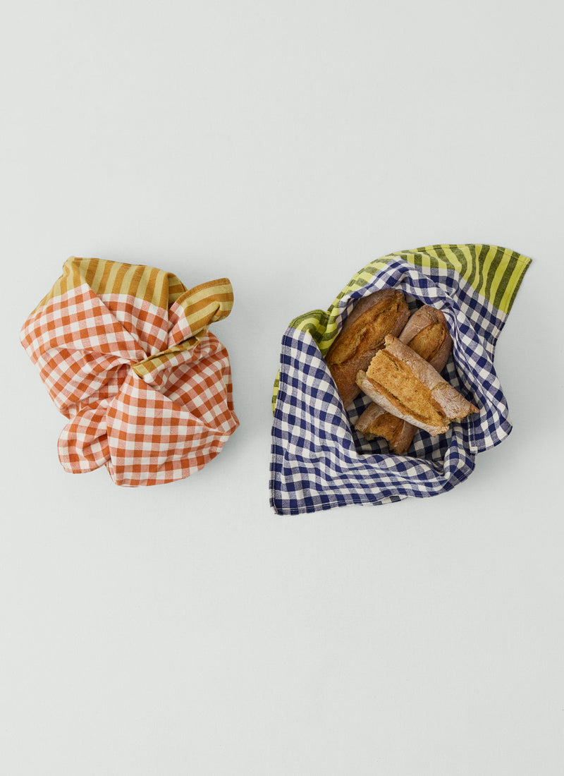 Hand Woven Siesta Check Bread Bag | Peach/Bright Olive