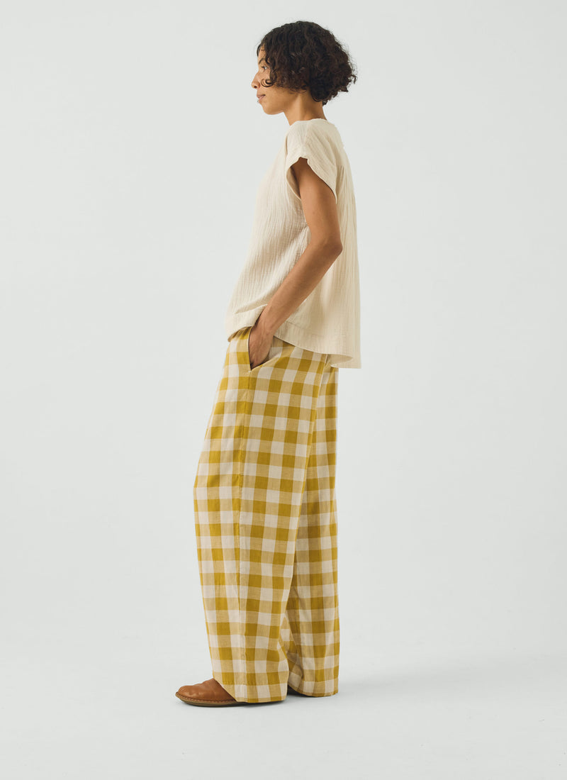 Gingham Faced Cotton Pyjama Trousers | Golden Ochre/Washed Hyacinth