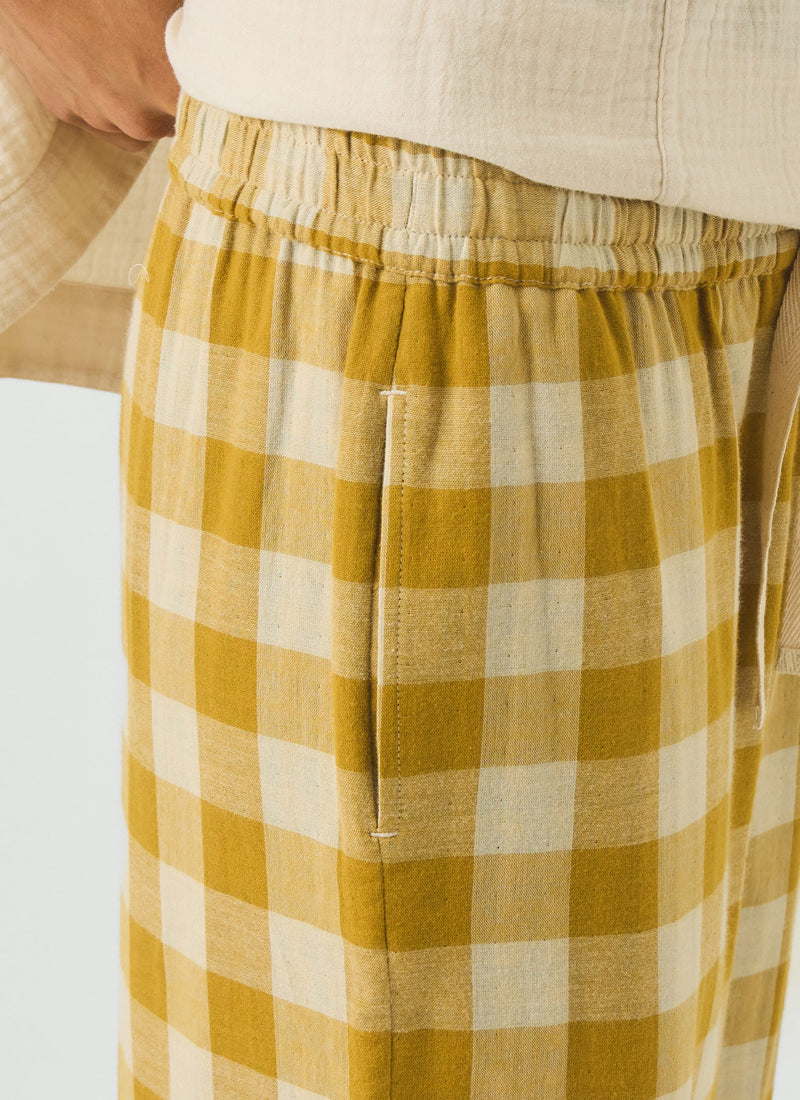 Gingham Faced Cotton Pyjama Trousers | Golden Ochre/Washed Hyacinth