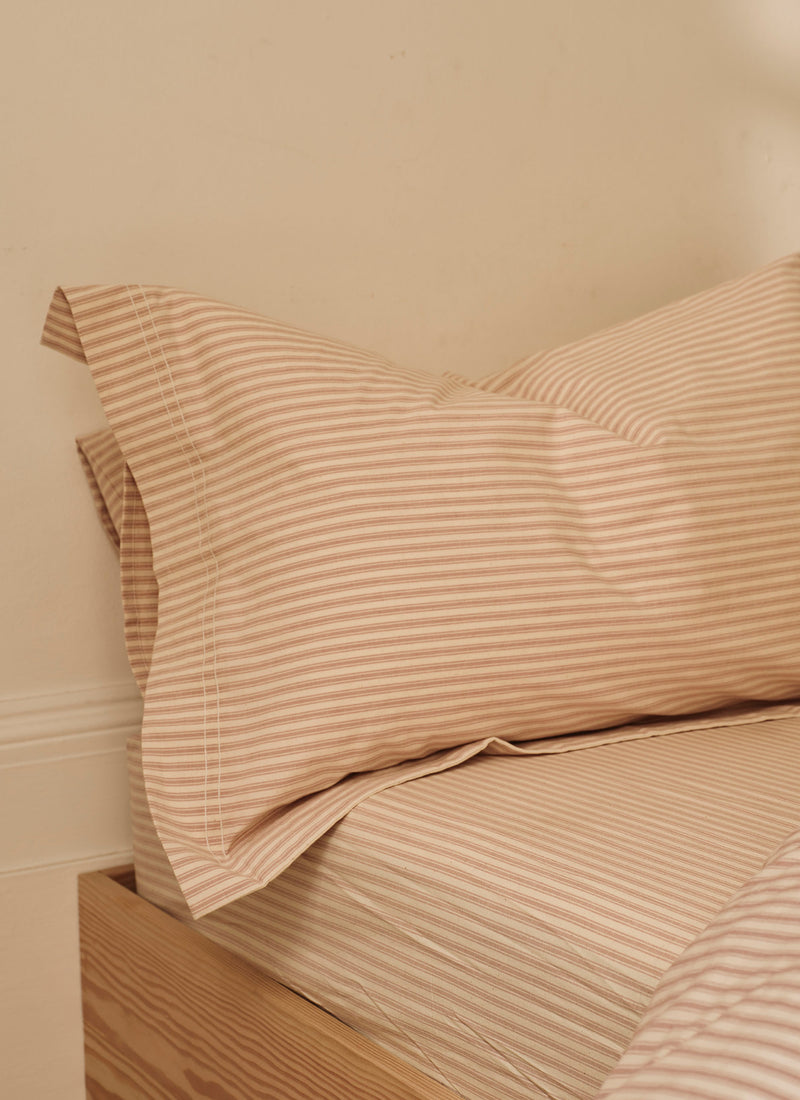 Ticking Stripe Cotton Oxford Pillowcase | Ecru/Rose