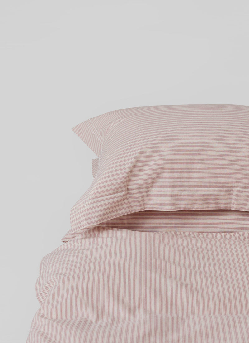 Ticking Stripe Cotton Oxford Pillowcase | Ecru/Rose
