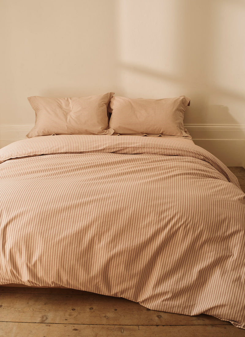 Ticking Stripe Cotton Oxford Pillowcase | Ecru/Rose