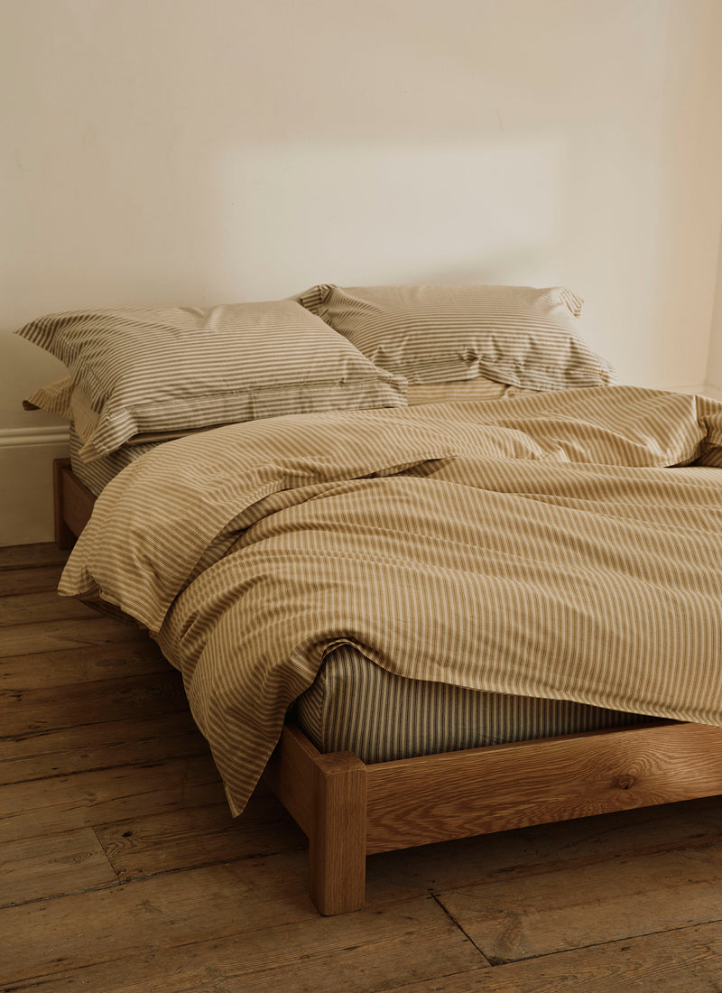 Ticking Stripe Cotton Oxford Pillowcase | Ecru/Graphite