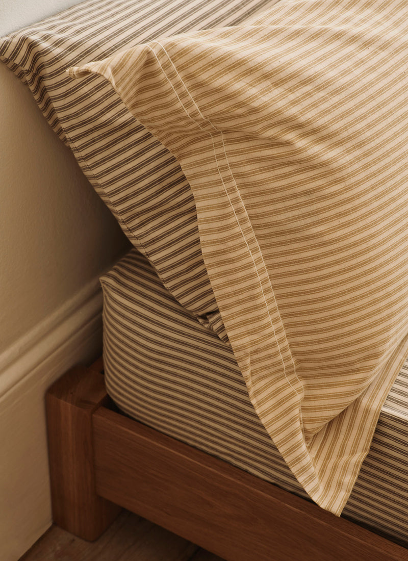 Ticking Stripe Cotton Oxford Pillowcase | Ecru/Straw
