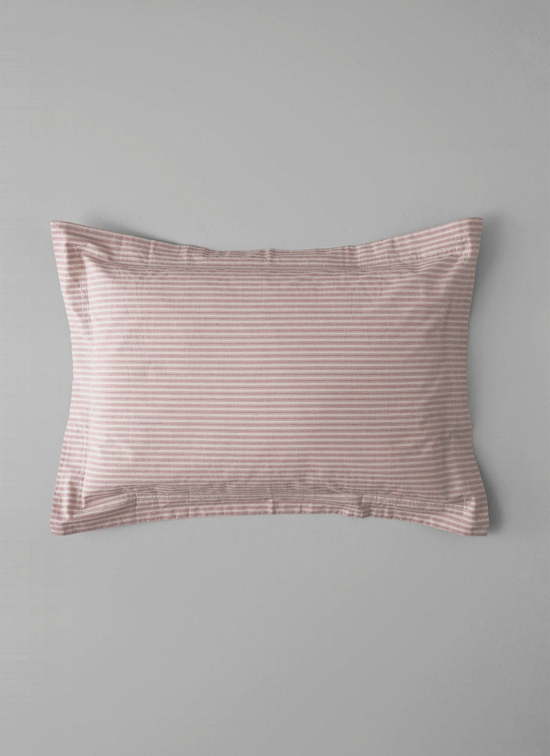 Ticking Stripe Cotton Oxford Pillowcase | Ecru/Rose