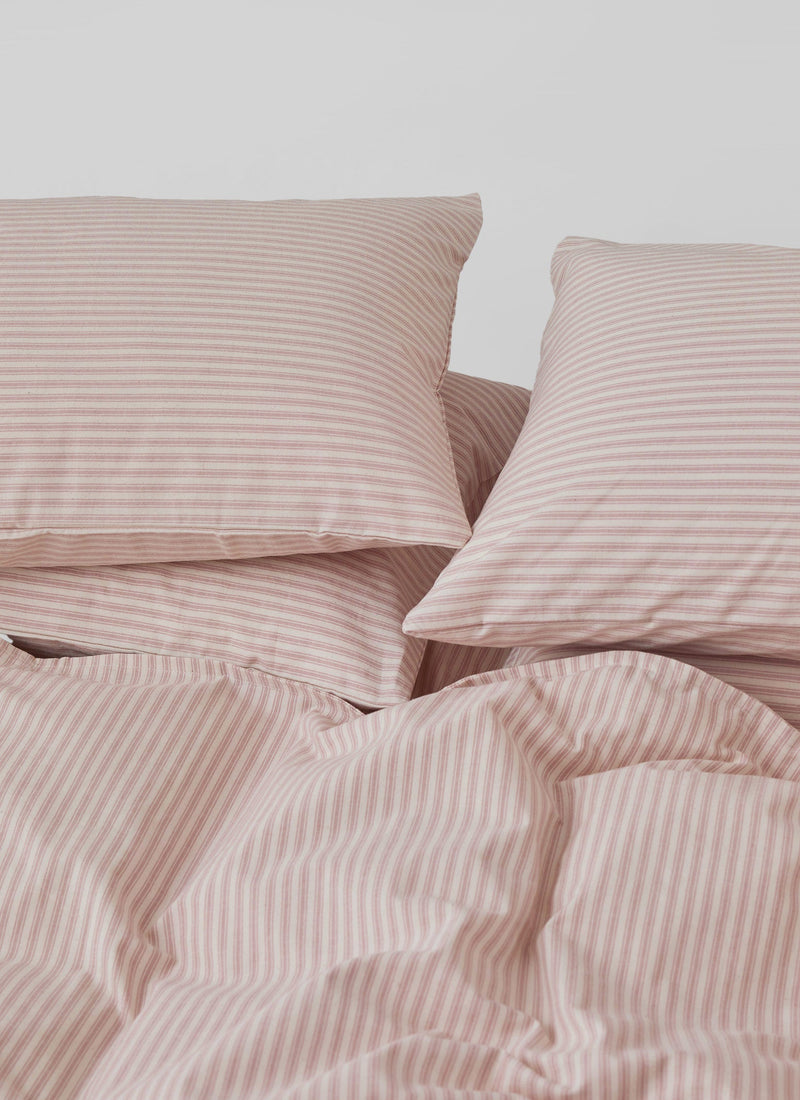 Ticking Stripe Cotton Housewife Pillowcase | Ecru/Rose