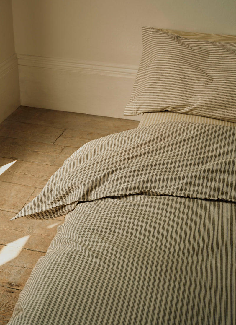 Ticking Stripe Cotton Housewife Pillowcase | Ecru/Graphite