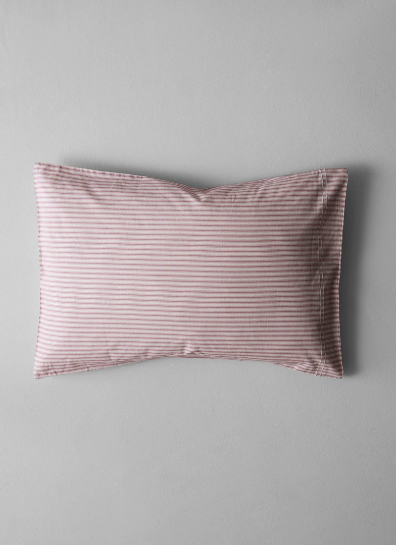 Ticking Stripe Cotton Housewife Pillowcase | Ecru/Rose