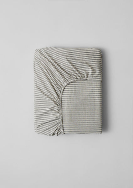 Ticking Stripe Cotton Fitted Sheet Ecru Graphite