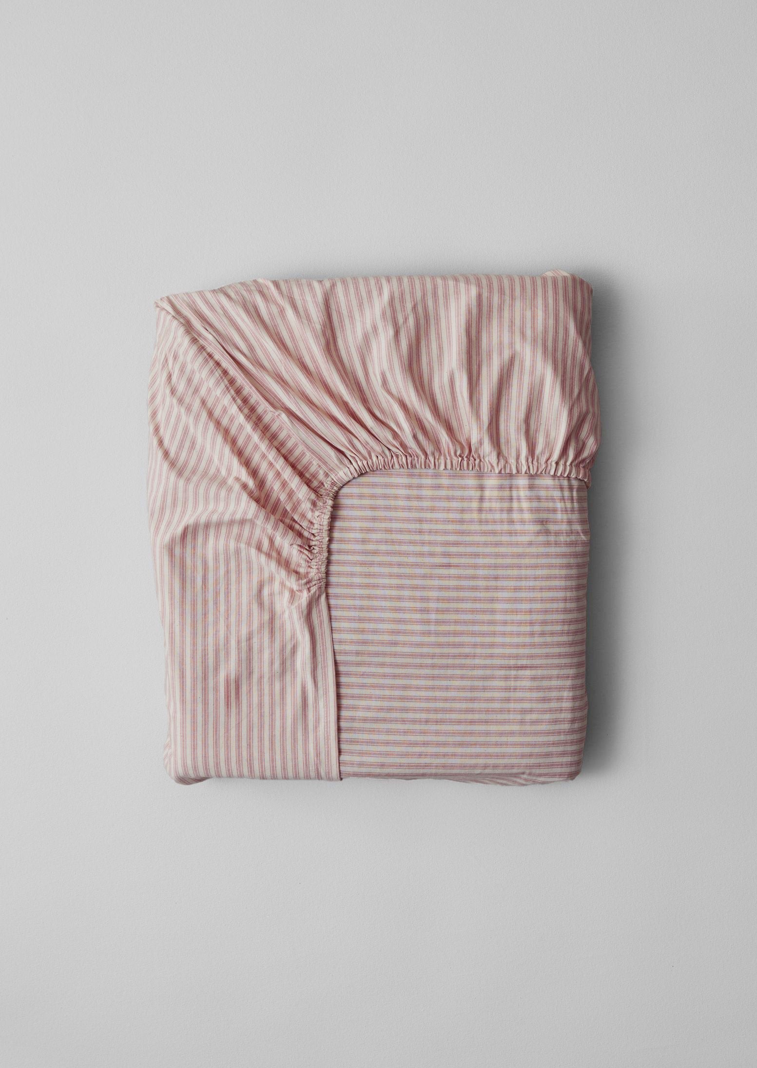 Ticking Stripe Cotton Fitted Sheet | Ecru/Rose