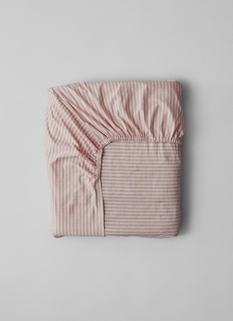 Ticking Stripe Cotton Fitted Sheet | Ecru/Rose