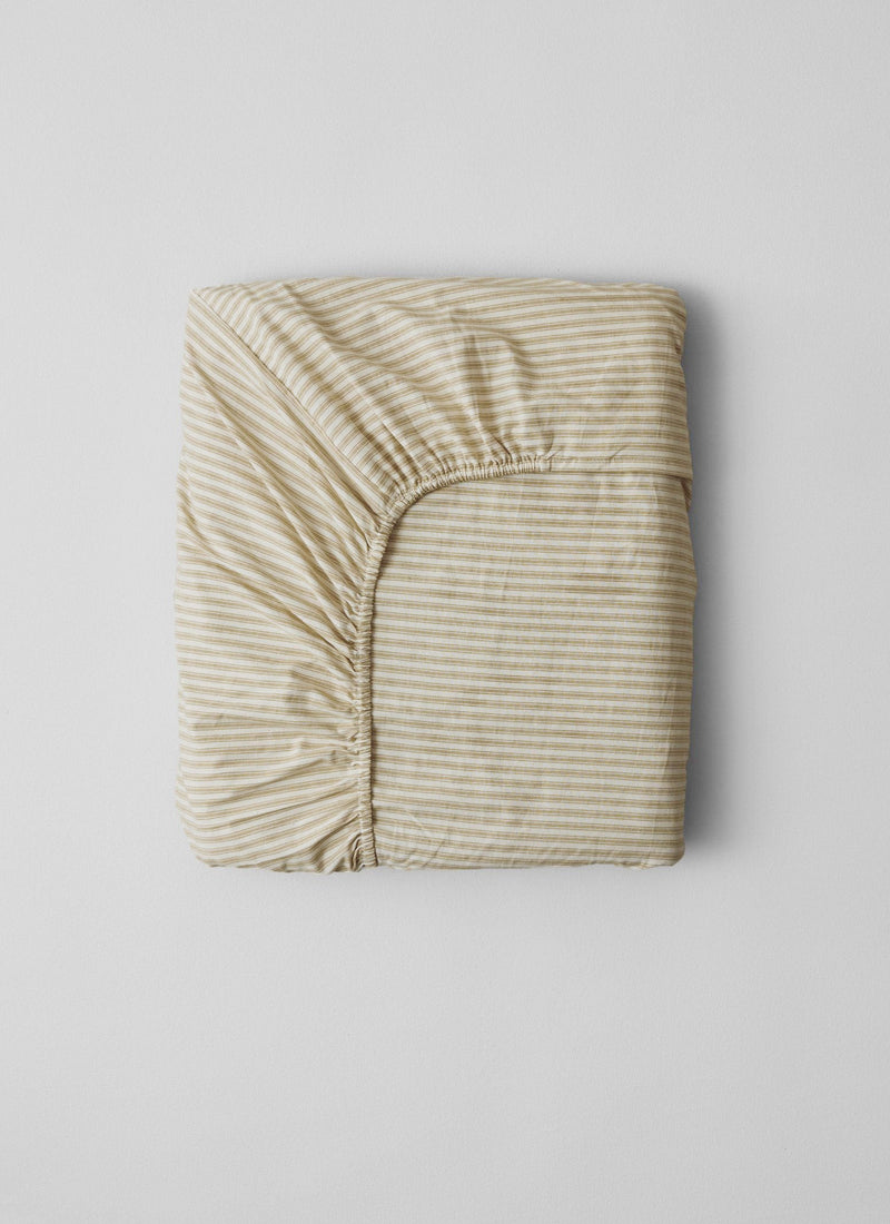 Ticking Stripe Cotton Fitted Sheet | Ecru/Straw