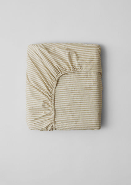 Ticking Stripe Cotton Fitted Sheet Ecru Straw