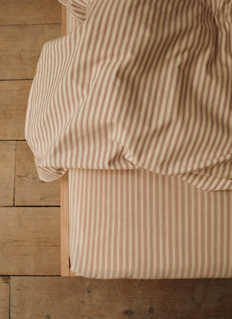 Ticking Stripe Cotton Fitted Sheet | Ecru/Rose