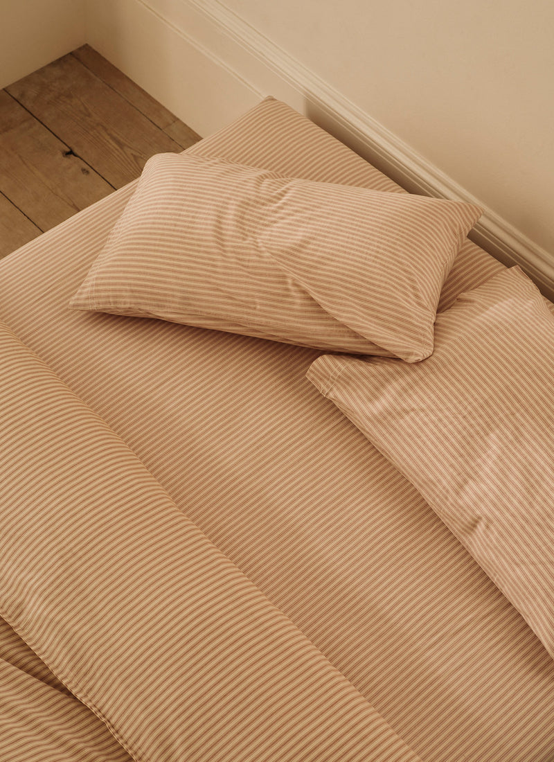 Ticking Stripe Cotton Fitted Sheet | Ecru/Rose