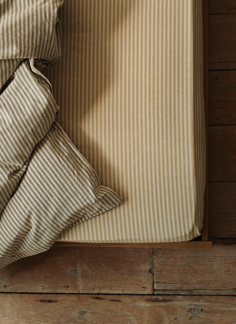 Ticking Stripe Cotton Fitted Sheet | Ecru/Straw