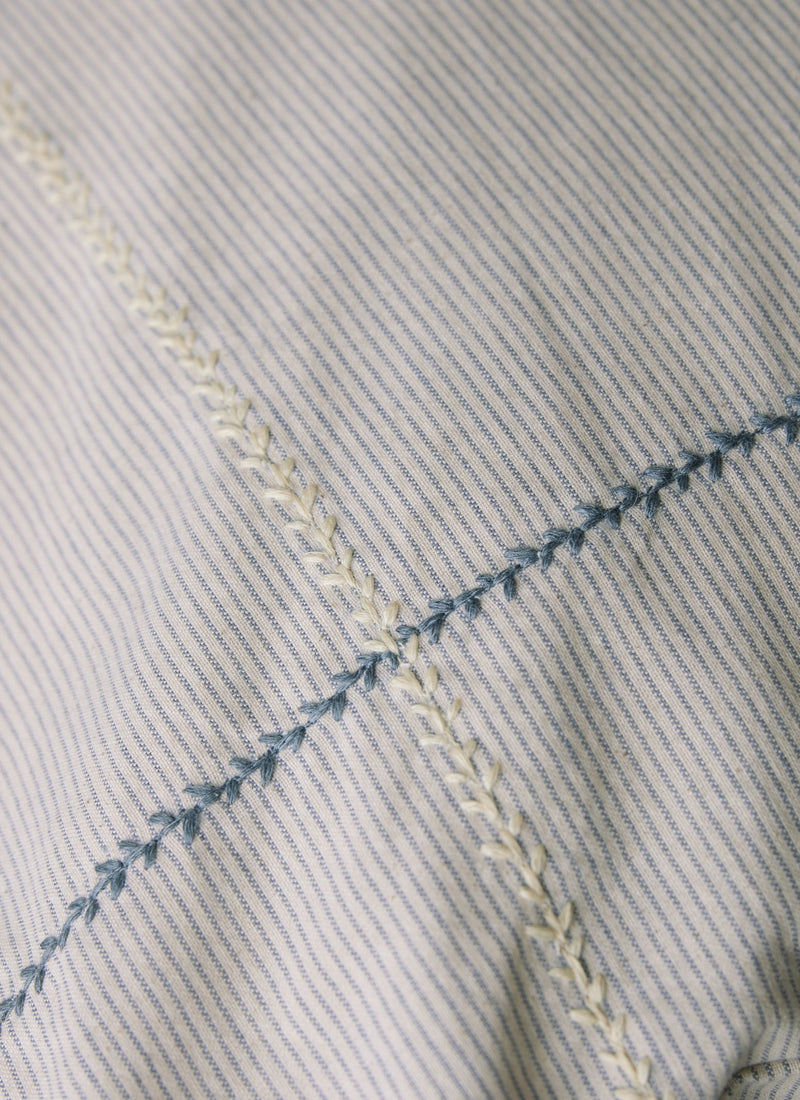 Fine Stripe Cotton Housewife Pillowcase | Ecru/Smoke Blue