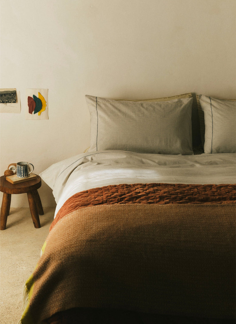 Fine Stripe Cotton Housewife Pillowcase | Ecru/Smoke Blue