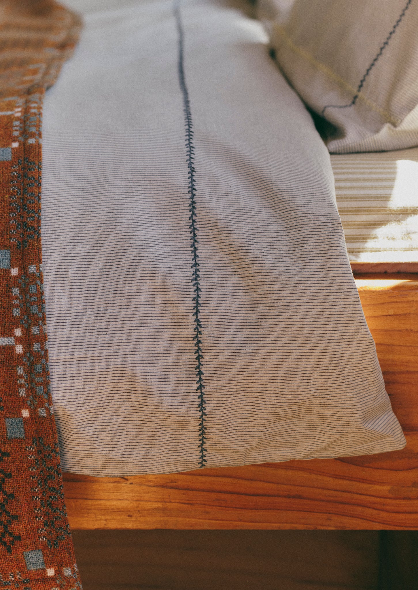 Fine Stripe Organic Cotton Duvet Cover | Ecru/Smoke Blue