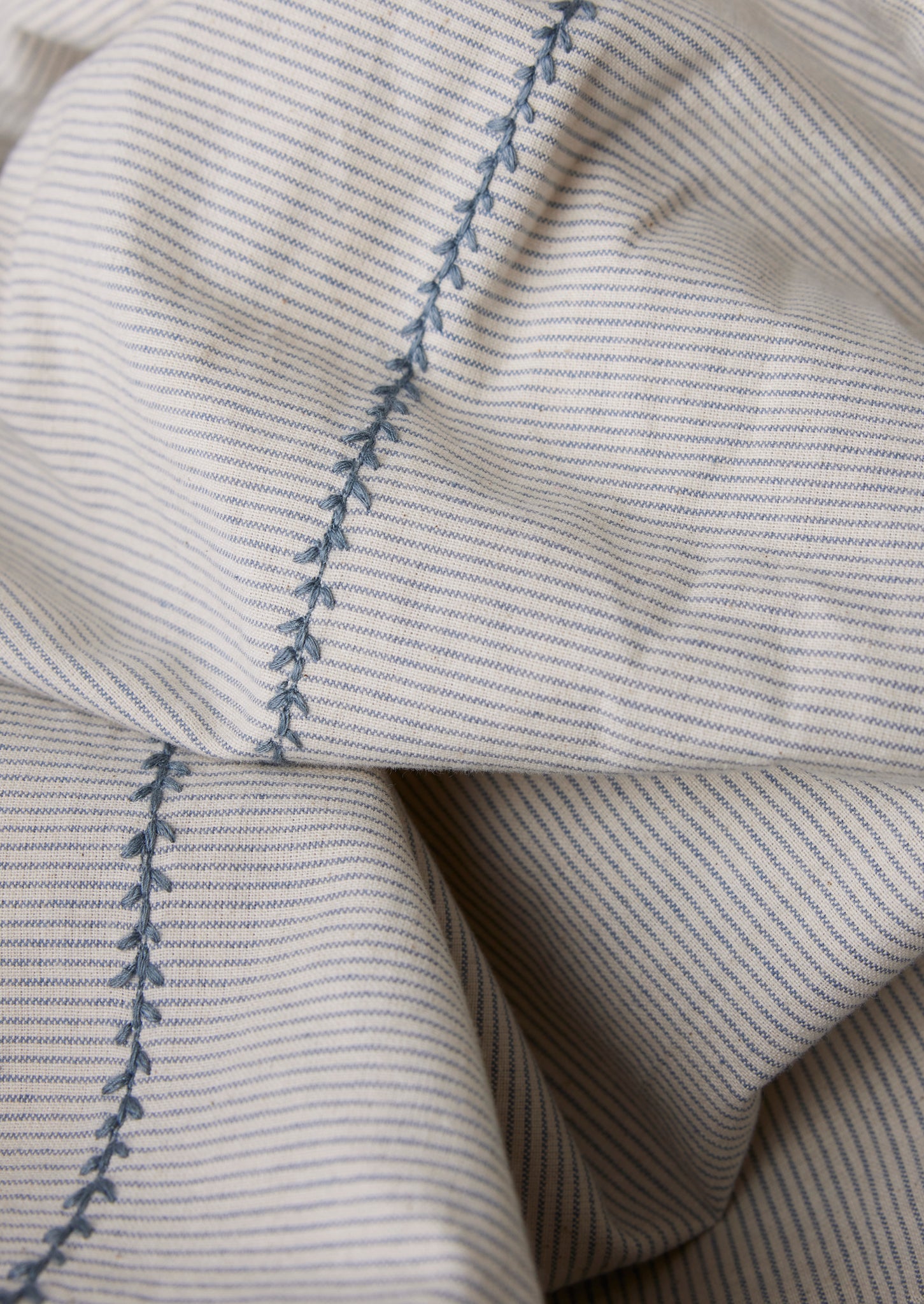 Fine Stripe Organic Cotton Duvet Cover | Ecru/Smoke Blue