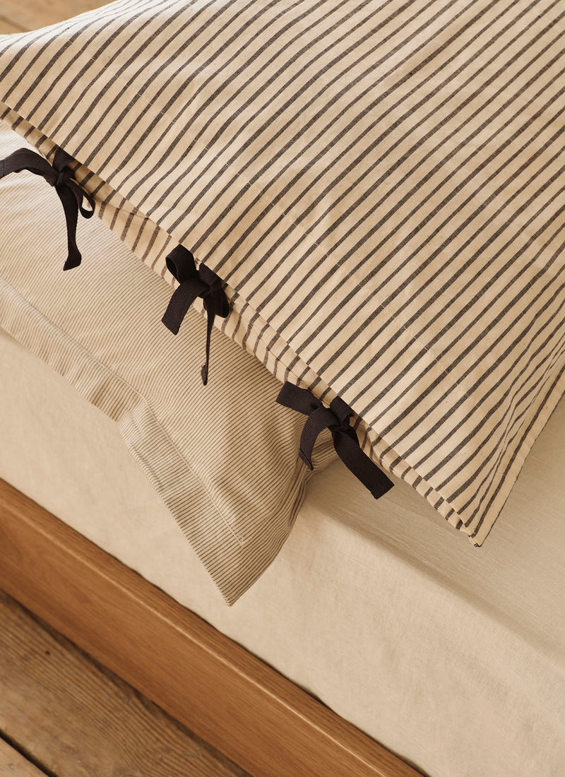 Pyjama Stripe Cotton Housewife Pillowcase | Navy/Ecru