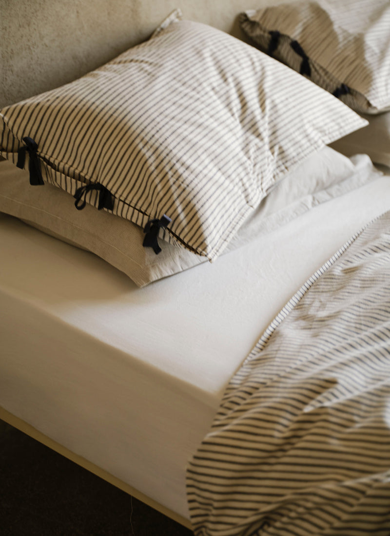 Pyjama Stripe Cotton Housewife Pillowcase | Navy/Ecru