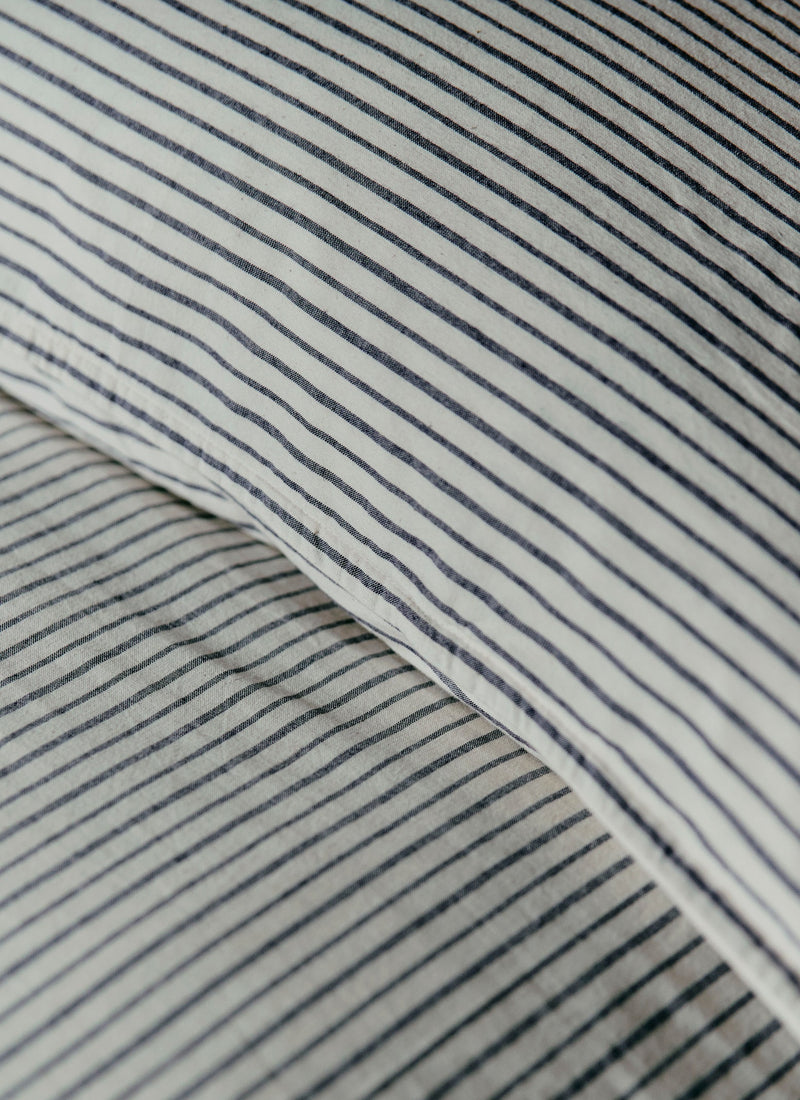 Pyjama Stripe Cotton Housewife Pillowcase | Navy/Ecru
