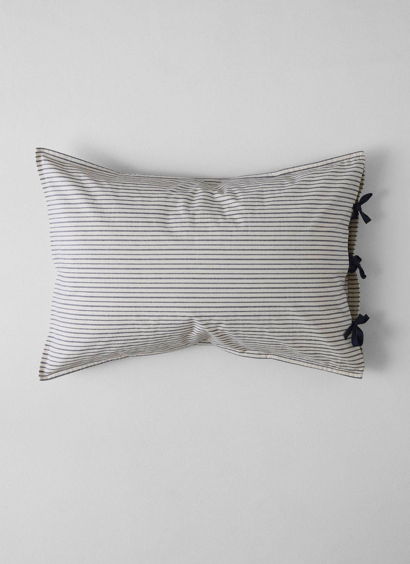 Pyjama Stripe Cotton Housewife Pillowcase | Navy/Ecru