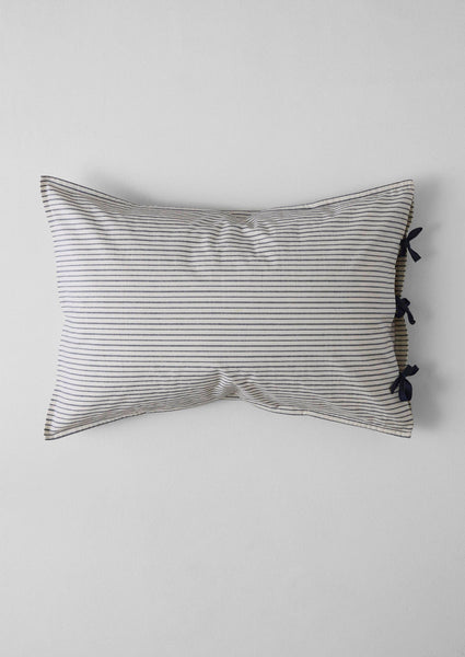 Pyjama Stripe Cotton Housewife Pillowcase Navy Ecru