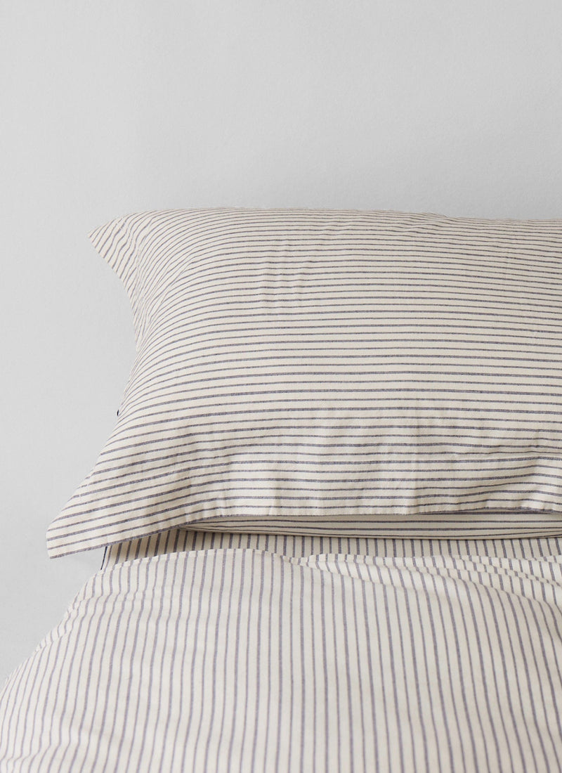 Pyjama Stripe Cotton Oxford Pillowcase | Navy/Ecru